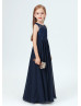 Navy Blue Lace Chiffon Simple Junior Bridesmaid Dress